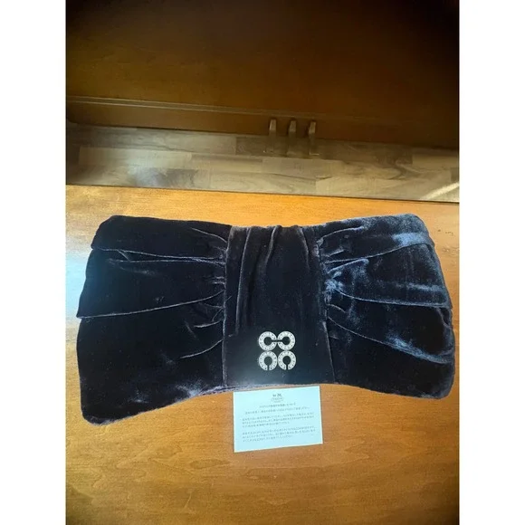 Coach Velvet Pleated Clutch Wristlet Black Purple Satin Snap Closure Evening Bag - Picture 11 of 14